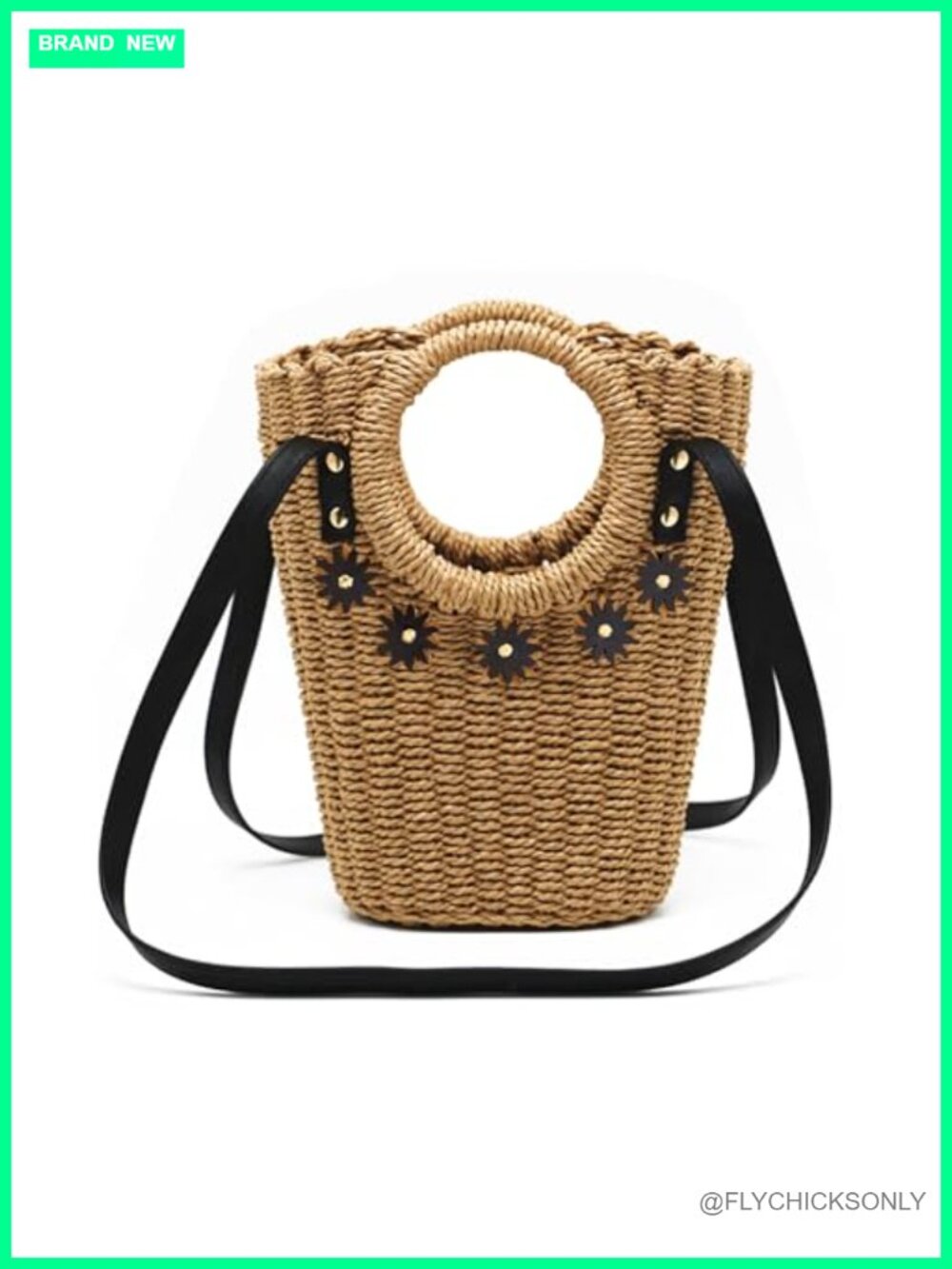 Straw Woven Bucket Shoulder Bag Small Beach Purse Handbag Summer Tote